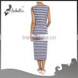 100% Cotton Stripe Custom Wholesale Western Fashionable Sexy Long Maternity Dress for Women thumbnail-2