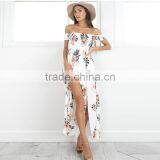 Maxnegio off Shoulder Backless Bohemian Girls Smoking High Slit Dress thumbnail-5