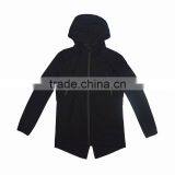 Mens Slim Fitted Long Hooded Cool Black Outerwear Jackets thumbnail-2