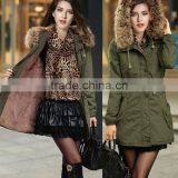 Zm50379b Hot Sale Lady Green Coats Women Fur Collar Thicken Coat thumbnail-1