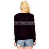 Crew Neck Long Sleeve Black Women Winter Sweater With White Hollow Out Stripe thumbnail-3