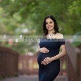 Women Short Sleeve Maternity Dress For Photo Shoot Women Pregnancy Clothing Long Maxi Gown Navy Blue Dress thumbnail-3