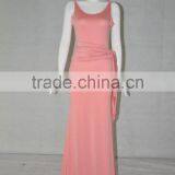 2016 Wholesale Latest Design V-neck Sleeveless Long Beaded Pink Chiffon Party Dress thumbnail-1