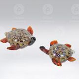 Handblown Clear Glass Turtle With Colored Spots For Interior Decoration