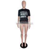 Independent Station European and American Women's Fashion Casual Black Offset Printing Letter T Shirt thumbnail-4