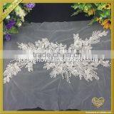 Lace Base Sew On Rhinestone Pearl Beaded Appliques Bridal Wedding Dress Appliques FHA-058 thumbnail-4