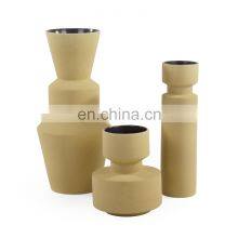 Nordic Matt Unsmooth Surface Yellow Unusual Shape Ceramic Porcelain Vase For Home Decor thumbnail-5