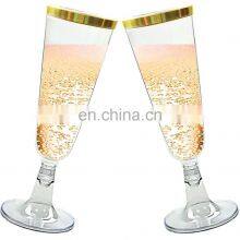 Clear Plastic Cups With Rose Gold Rimmed Disposable Wedding Party Plastic Champagne Flutes thumbnail-4