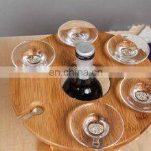 Detachable Bamboo Round Wine Bottle Holder Rack With Hanging Glasses Storage Set Wine Decorative Shelf Holder Display Storage thumbnail-3