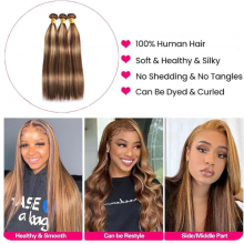 Highlight 4/27# Straight Bundle 100% Human Hair Virgin Hair no Shedding no Tangle thumbnail-4