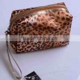 Popular !!! Fashion lady's cheap promotional satin with leopard print pattern design round make up bag
