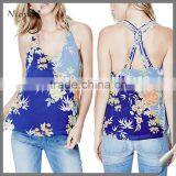 2016 Printed Backless Halter Elegant Baju Women Blouse Design
