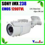 Video Cameras With 0.01 lux 1200TVL Sony Camera CCD Surveillance Infrared Camera OSD Menu 2.8-12mm Lens Security Outdoor Camera