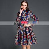 Woman Mied Color Printing Lace Patchwork Dress 2016 Autumn Femme Robe Vestidos