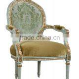 Classic European Solid Wood Carving Fabric Dining Room Armchair thumbnail-1