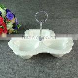Porcelain Divided New Style Fruit Plate With Metal Handle thumbnail-1