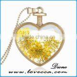 Transparent Heart Necklaces Pendant Gold Chain Necklace Dried Flower 2017 Heart Locket Necklaces For Women thumbnail-5