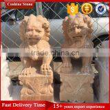 Life-size Red Marble Foo Dog (fu Dog) Statues thumbnail-2