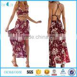 Women's Boho Bandage Crop Top Long Skirt Floral Print Maxi Dress thumbnail-1