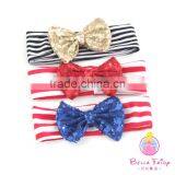 Baby Headband Stripes Fabric With Sequin Bows Headbands for Babies thumbnail-1