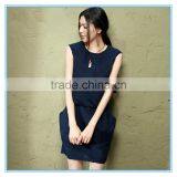 2016 Elegant Slim Casual Dress Solid Color Cotton Linen Vest Dress For Women thumbnail-3