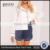 Custom Design Women Shorts Sleepwear Premium Satin Piping Detail Shorts Blue thumbnail-1