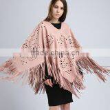 latest fancy tassels suede women crochet elegant western poncho