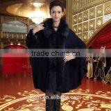 2016 Women's Wrap Beige Black Pashmina Wool Knitted Fake Cashmere Shawl With Fur Trim Collar Faux Fox Fur High Quality Capes thumbnail-6