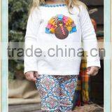 Posh Design Thanksgiving Outfits Kids Trendy Children Clothing Long Sleeve Turkey Print Top and Floral Double Ruffle Pants Sets thumbnail-1