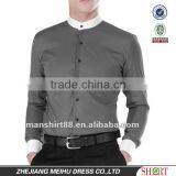 100% Cotton Mandarin Collar Slim Fit White Mens Dress Shirt thumbnail-1