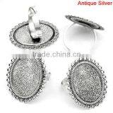 Adjustable Wired Rings Oval Antique Silver Cabochon Setting 19.9mm Ring Setting thumbnail-3