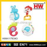 Hot selling plastic cartoon tambourine baby toy shaking rattle(4pcs)
