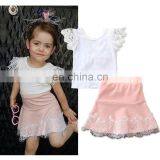 Baby Girl Outfit Kids White Tops + Pink Skirt 2pcs Set Summer Boutique Cloth for 1-6T thumbnail-1