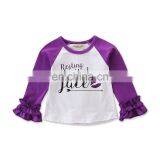 Girls Purple Ruffle Sleeve Tops Boutique Kids Icing Raglan Shirt Letter Print