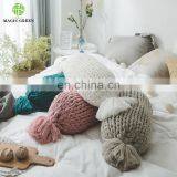 Stock 100% Acrylic T Shirt Yarn Hand Knit Large Knotted Long Round Neck Bolster Shaped Decorative Made Candy Cushion Pillow