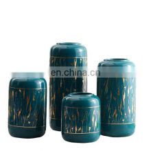 Light luxury blue-green-gold ceramic vase flower home decoration handicraft furnishings