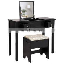 Vanity Set With Flip Top Mirror Makeup Dressing Table Writing Desk With 2 Drawers