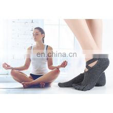 Ready To Ship Comfortable Cotton Five Toe Dance Yoga Socks Women's Cross Straps Anti-slip Gym Sports Socks