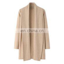 Luxury 2024 Autumn Solid Pattern Pure 100% Cashmere Women's Long Cardigan Knitted Sweater With Front Logo Casual Winter Wear thumbnail-1