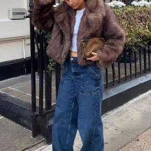 2025 Fashion Forward Faux Fur Short Coat With Lapel Collar for Women Stylish and Eco Friendly thumbnail-5