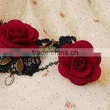 Women Fashion Red Rose Lace Flower Bracelet With Ring thumbnail-5