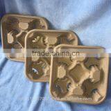 Biodegradable Molded Pulp 4 Cups Coffee Carrier Tray thumbnail-1