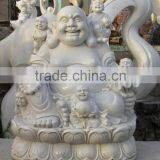 Laughing Buddha Statue White Marble Stone Hand Sculpture Carved For Temple