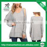 Ramax Custom Ladies New Stylish Soft Loose Long Sleeve Casual Pullover Tops With Exposed Shoulders