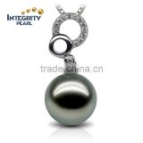 11-12mm perfect round 925 silver fashion black tahiti pearl pendant