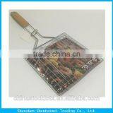 Barbecue Grill Rack Stainless Steel Non-stick BBQ Grilling Basket Tools With Wooden Handle thumbnail-1