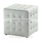 JR-04 Modern Contemporary White Color Genuine Leather Crystal Tufted Leisure Neoclassic Square Stools Ottoman Chair thumbnail-1