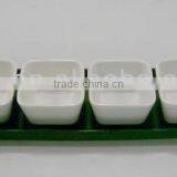 Set of 4 Square Ceramic Snack Tray Set With Wooden Tray thumbnail-1