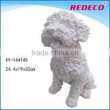 Resin flocked white dog statue