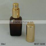 50ml Oil Spray Bottle Square Amber Oil Spray Bottle With Gold Aluminum Sprayer and Cap thumbnail-1